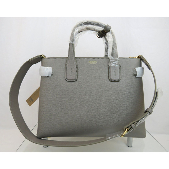 $1790 BURBERRY MD BANNER TAUPE GRAY LEATHER CHECK SHOULDER MEDIUM TOTE BAG - Picture 4 of 16